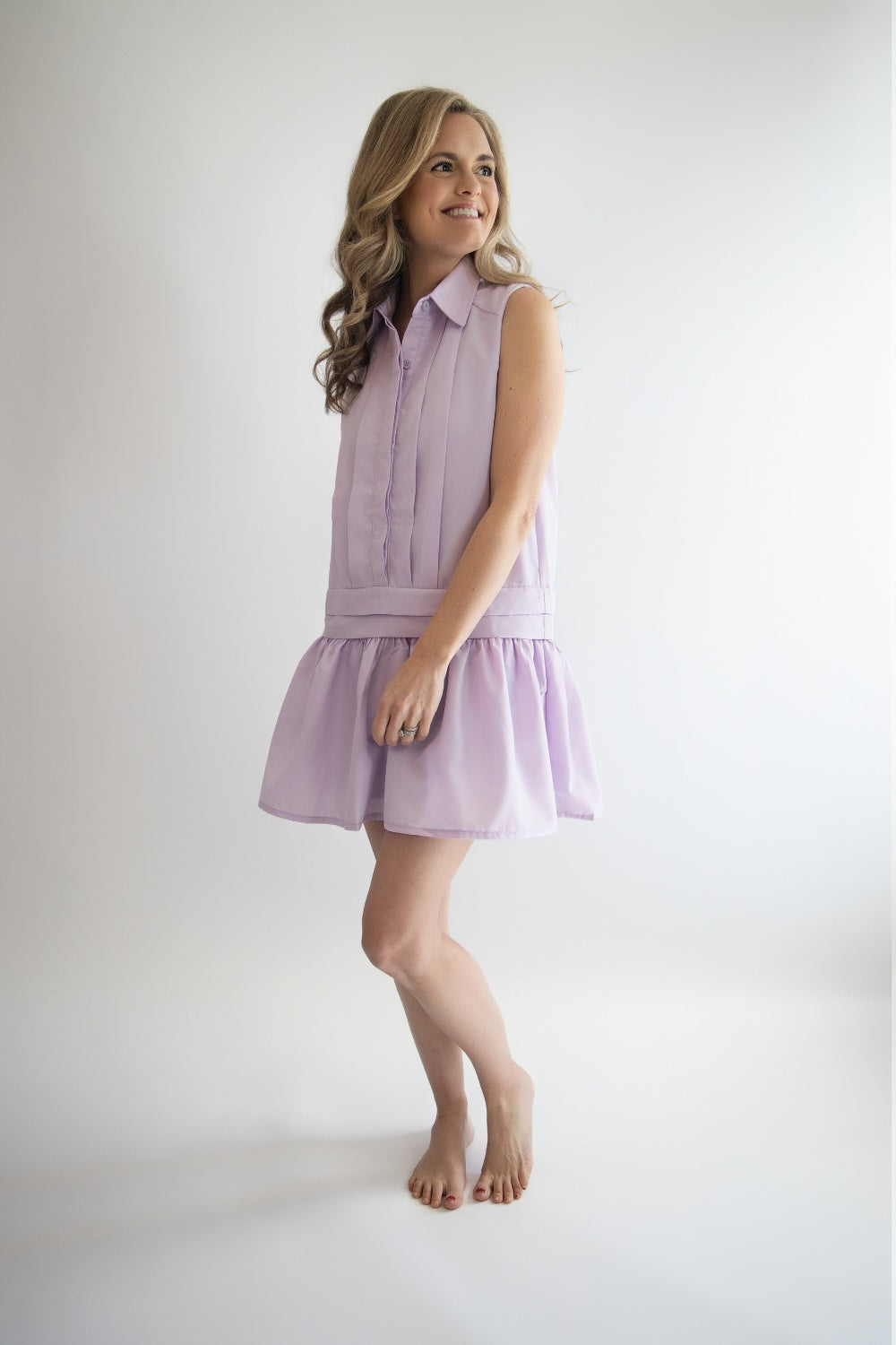 Sleeveless Dropped Waist Shirt Dress