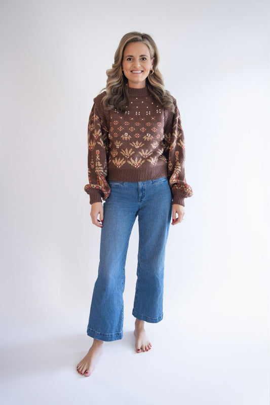 Pearl Embellished Puff Sleeve Sweater