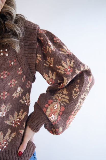 Pearl Embellished Puff Sleeve Sweater