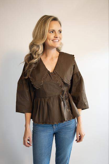 Peter Pan Collar Wrap Front Top