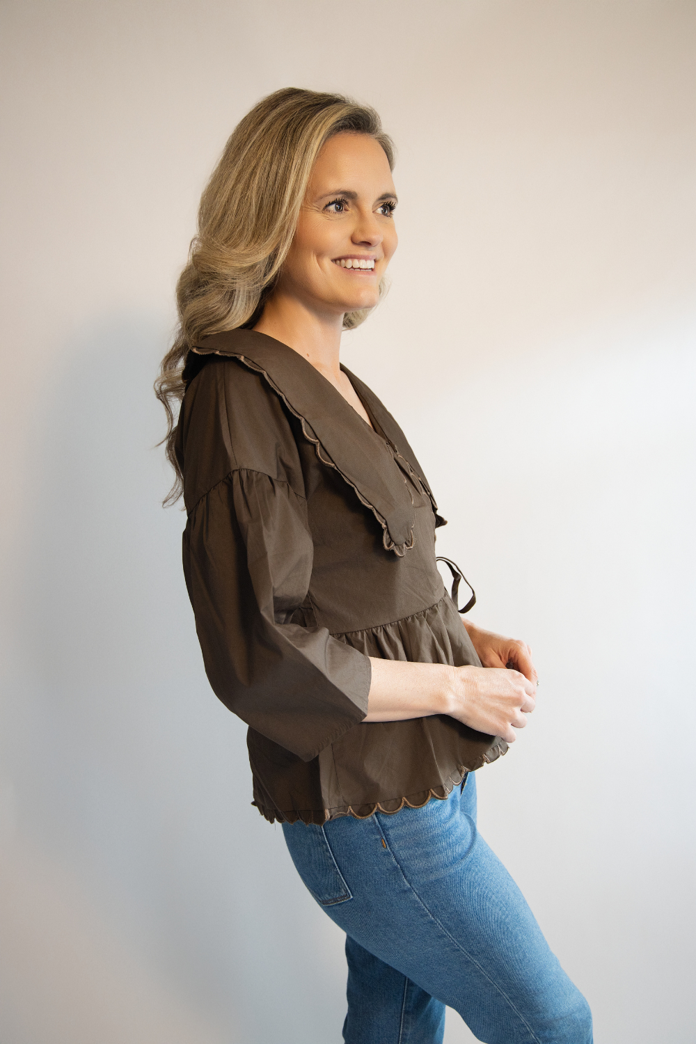 Peter Pan Collar Wrap Front Top