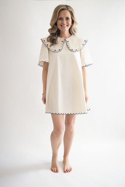 Embroidered Peter Pan Collar Mini Dress