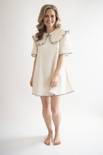 Embroidered Peter Pan Collar Mini Dress