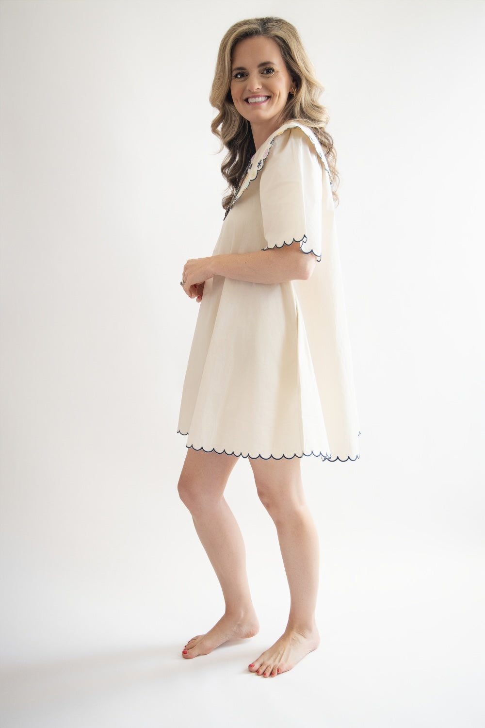 Embroidered Peter Pan Collar Mini Dress