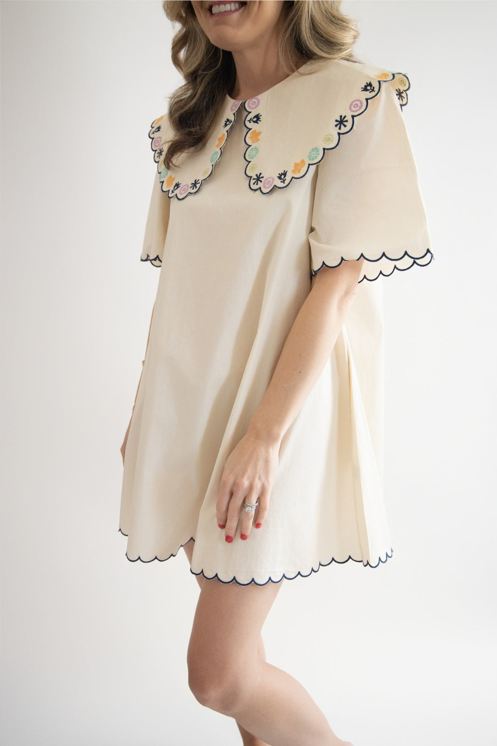 Embroidered Peter Pan Collar Mini Dress