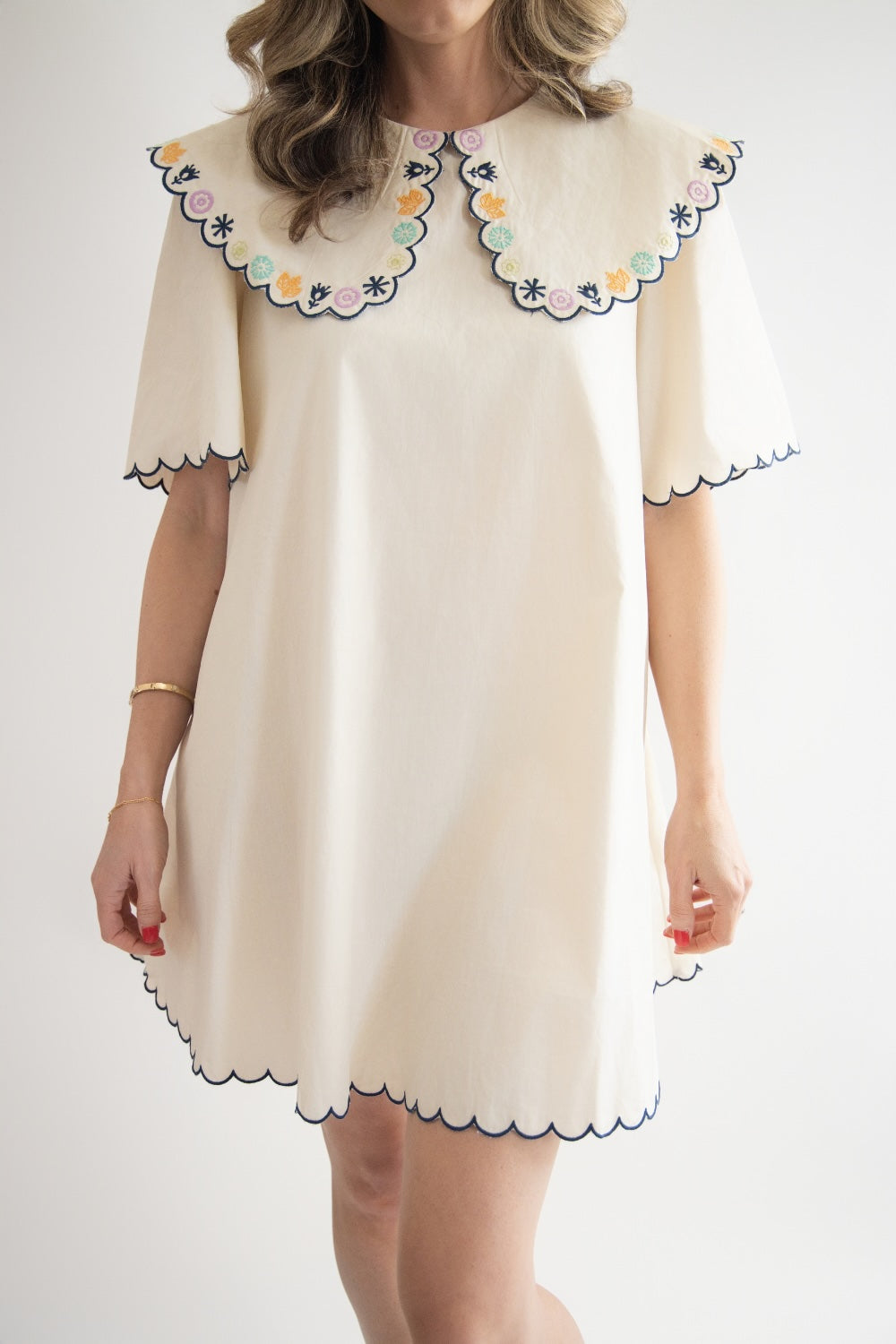 Embroidered Peter Pan Collar Mini Dress