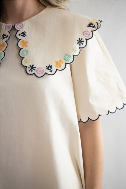 Embroidered Peter Pan Collar Mini Dress