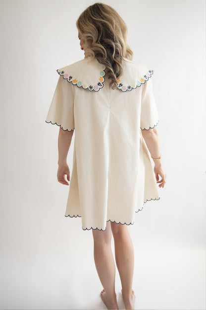 Embroidered Peter Pan Collar Mini Dress