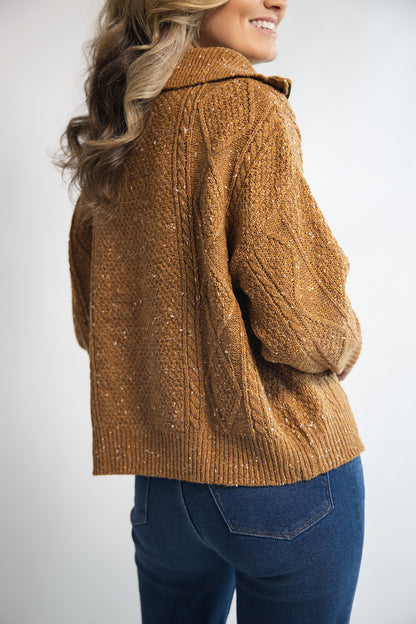 Mocha Cable Knit Half Zip Sweater