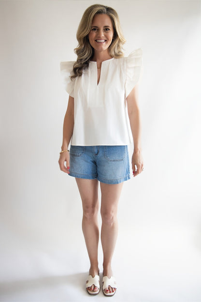Flutter Sleeve Poplin Top