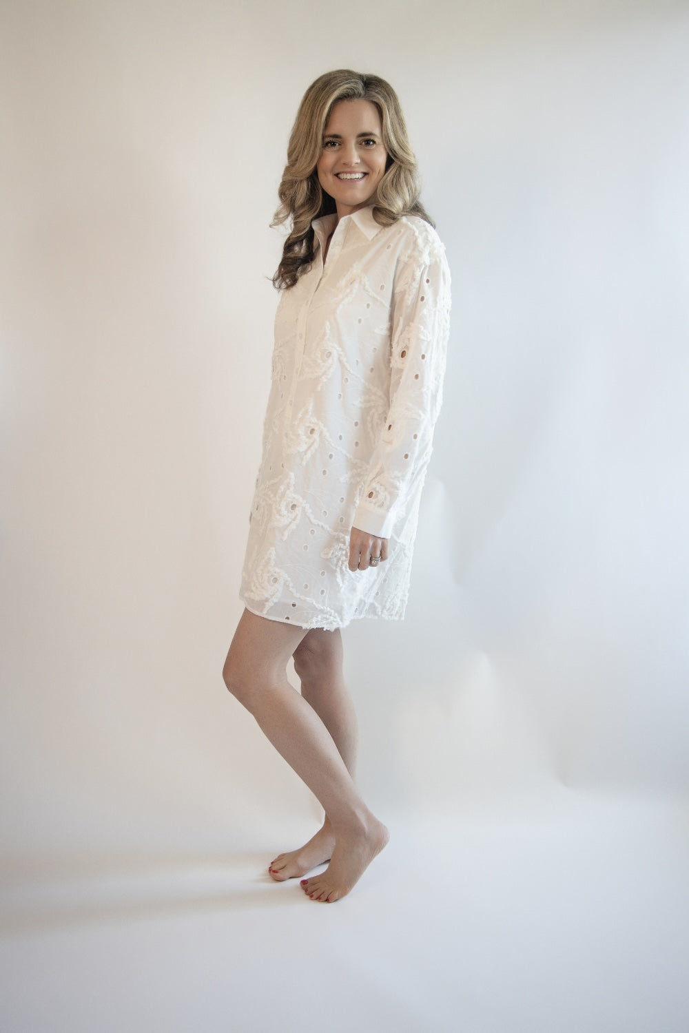 Eyelet Button Down Shirt Dress