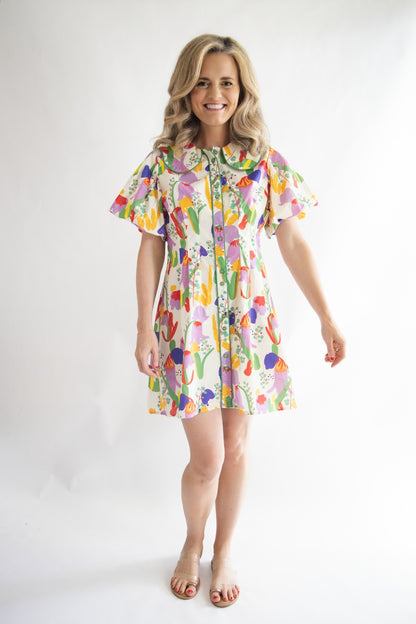 Daisy Puff Sleeve Mini Dress