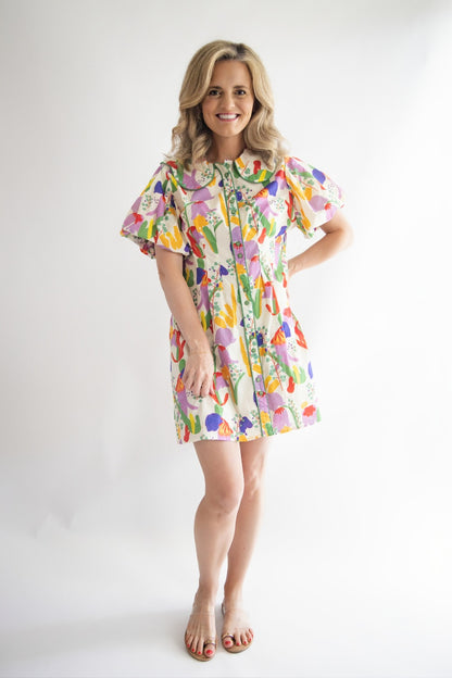 Daisy Puff Sleeve Mini Dress