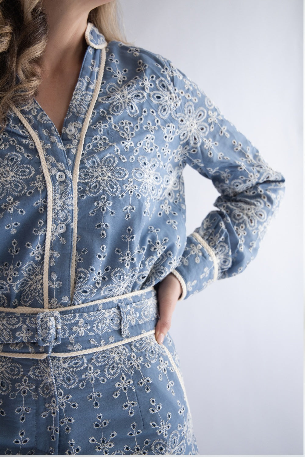 Embroidered Eyelet Button Down Shirt