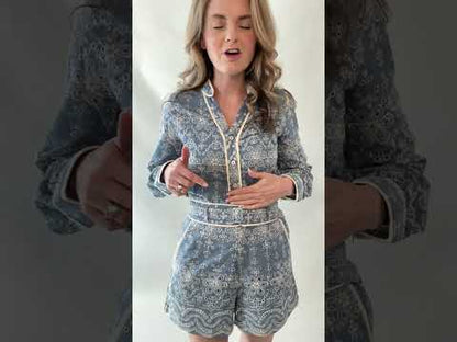 Embroidered Eyelet Belted Shorts